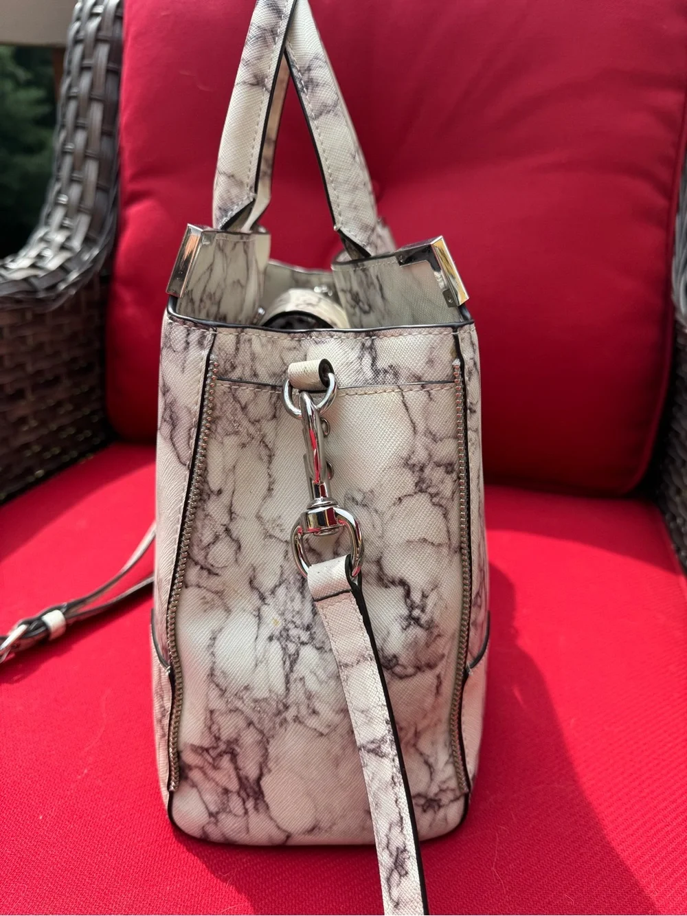 Rebecca Minkoff Cream Marble-Print Satchel
